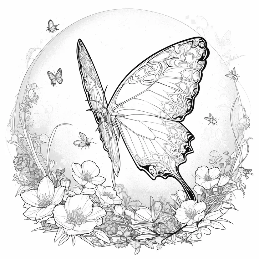 幻想的な蝶の世界の塗り絵