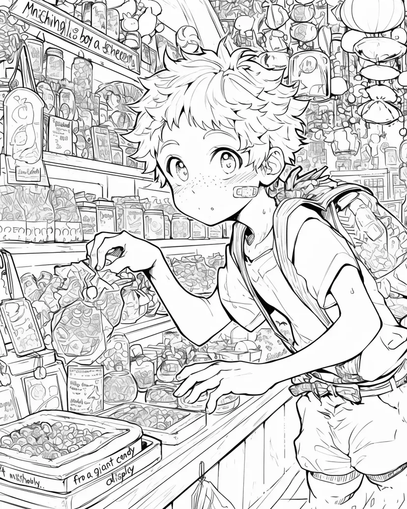 Dibujo de Niño en la tienda de dulces para colorear