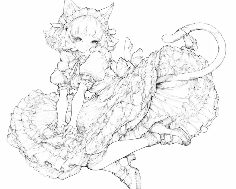 优雅的猫女孩涂色页