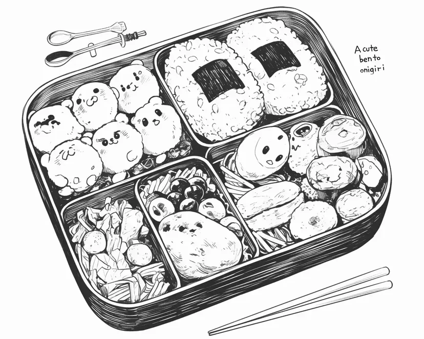 Desenho de Caixa de Bento Fofa para colorir