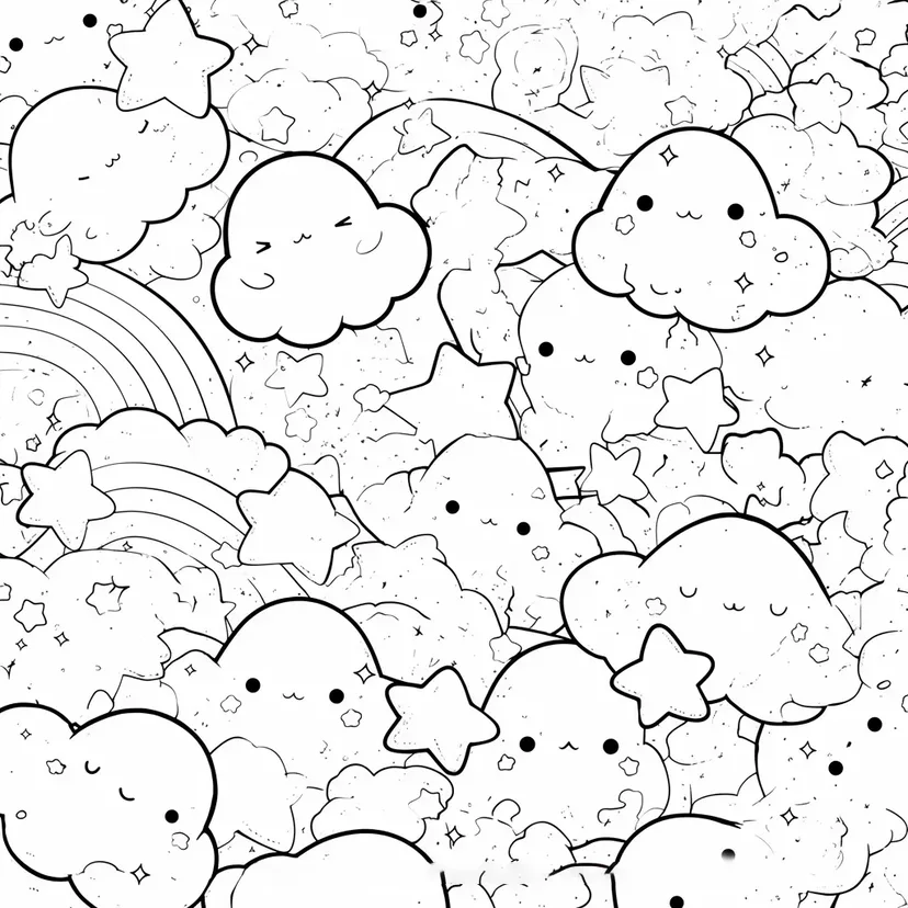Dibujo de El Mundo de Nubes y Estrellas Lindas para colorear