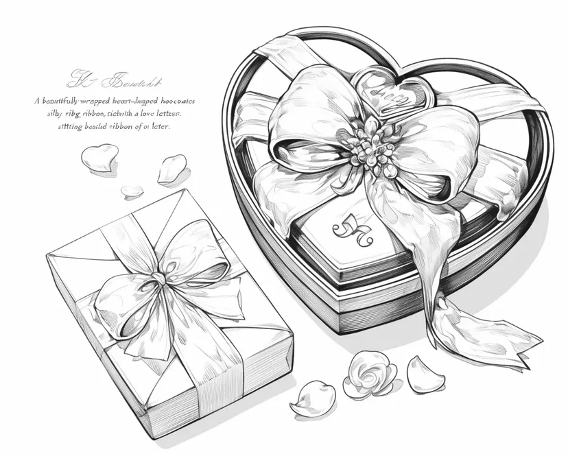 Dibujo de Caja de Regalo en Forma de Corazón para colorear