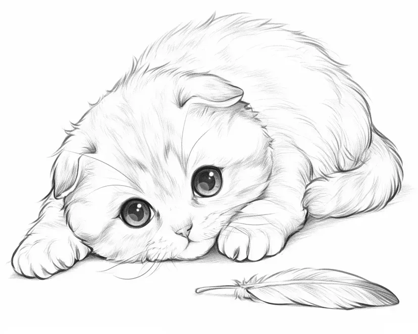 Dibujo de Gatito Jugando con una Pluma para colorear