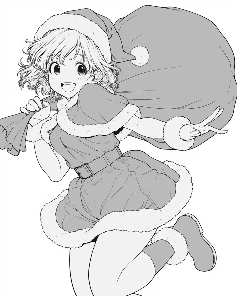 サンタの女の子の塗り絵