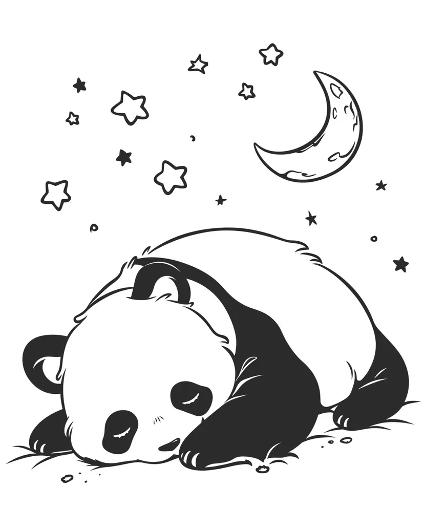 月夜のパンダの塗り絵