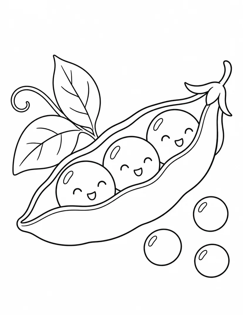 さやから顔を出すグリーンピースの塗り絵