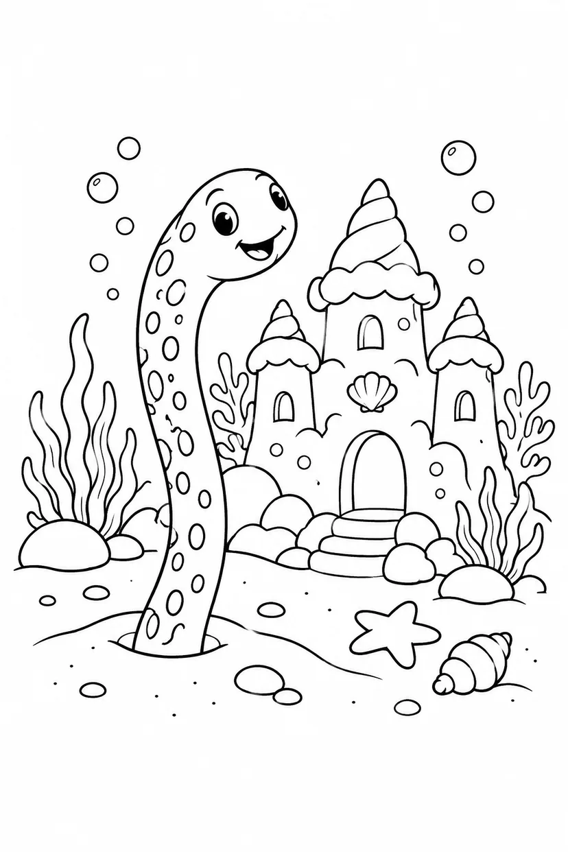 チンアナゴとサンゴのお城の塗り絵