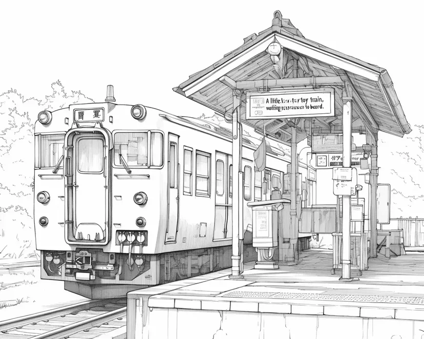 Dibujo de Tren en una pequeña estación para colorear