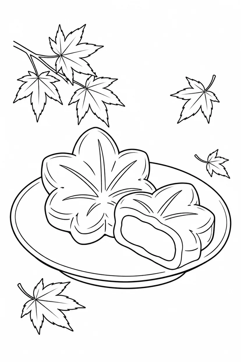 もみじの和菓子と小皿の塗り絵