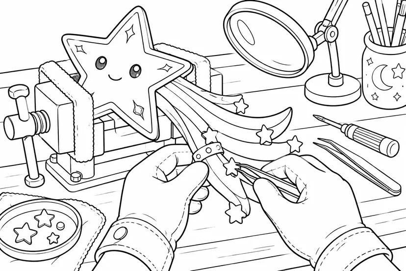 流れ星を修理する作業台の塗り絵
