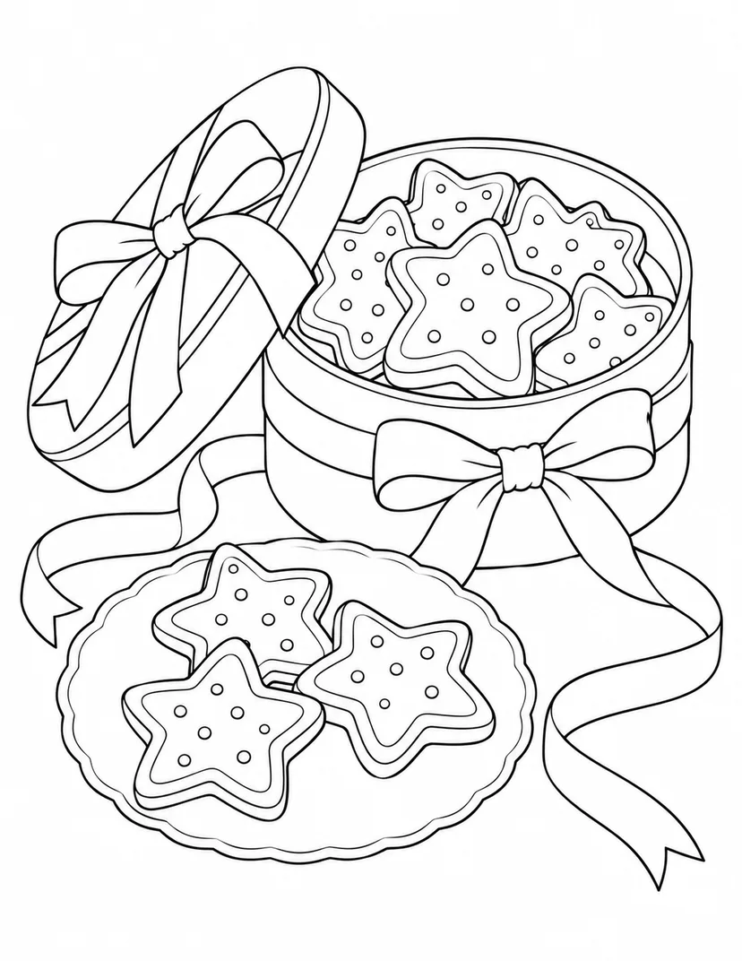 星のクッキーとリボンの塗り絵