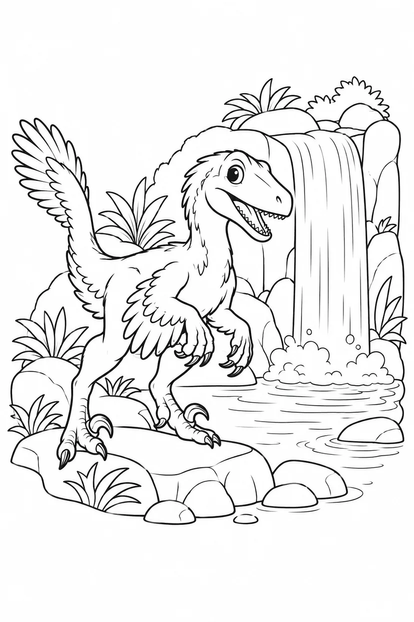 デイノニクスと滝の池の塗り絵