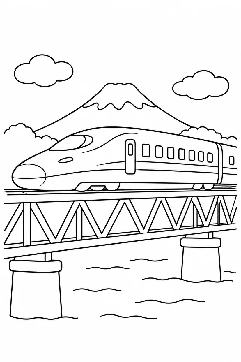新幹線と鉄橋の塗り絵