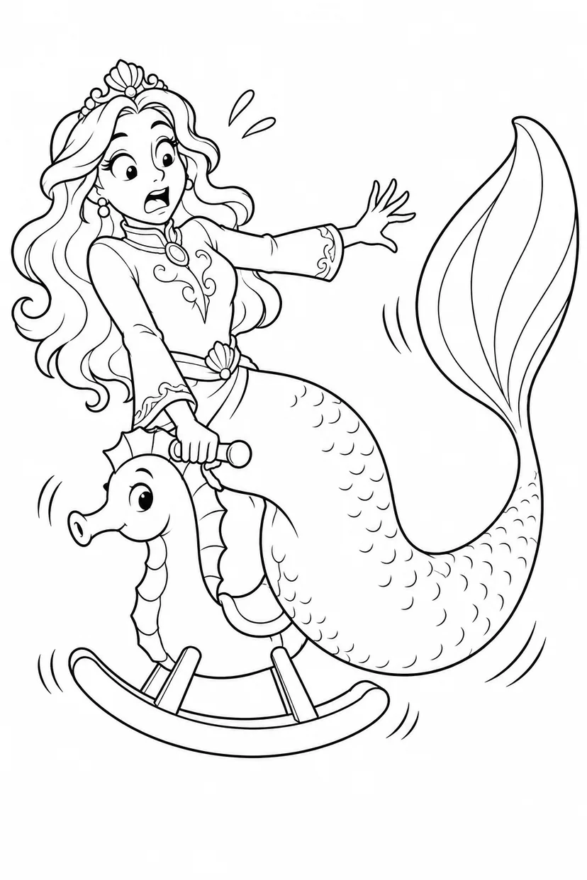 人魚姫：小さな木馬ならぬ木の海馬の塗り絵