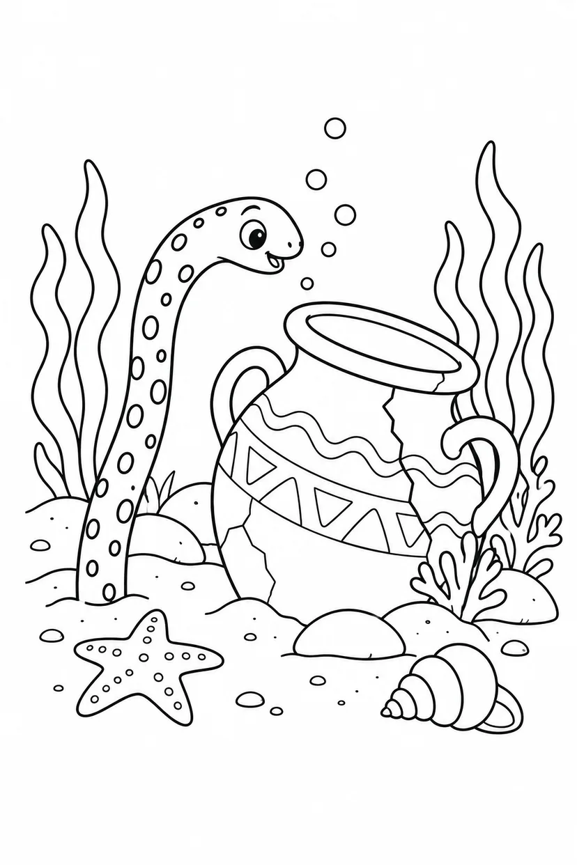 チンアナゴと沈んだ壺の塗り絵