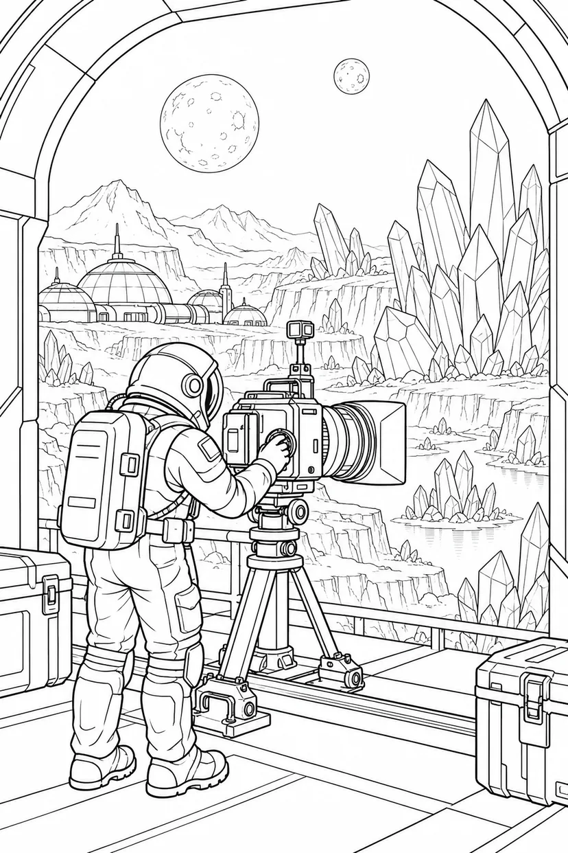 空想の結晶惑星の基地：観測カメラの調整の塗り絵