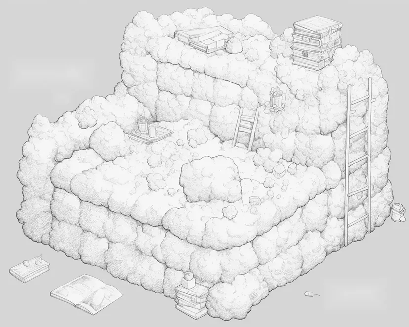 Dibujo de Habitación de Nubes Esponjosas para colorear
