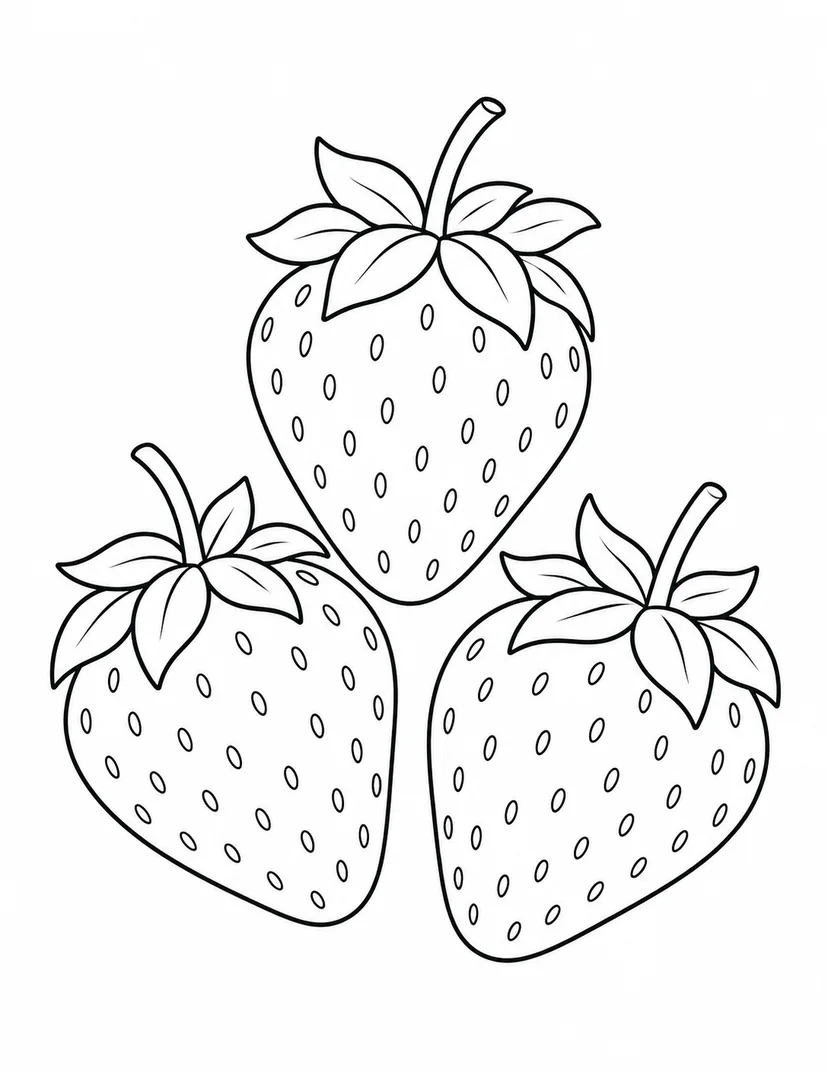 へたのついた三つのいちごの塗り絵