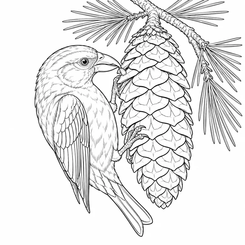 Dibujo de Piquituerto abriendo una piña para colorear