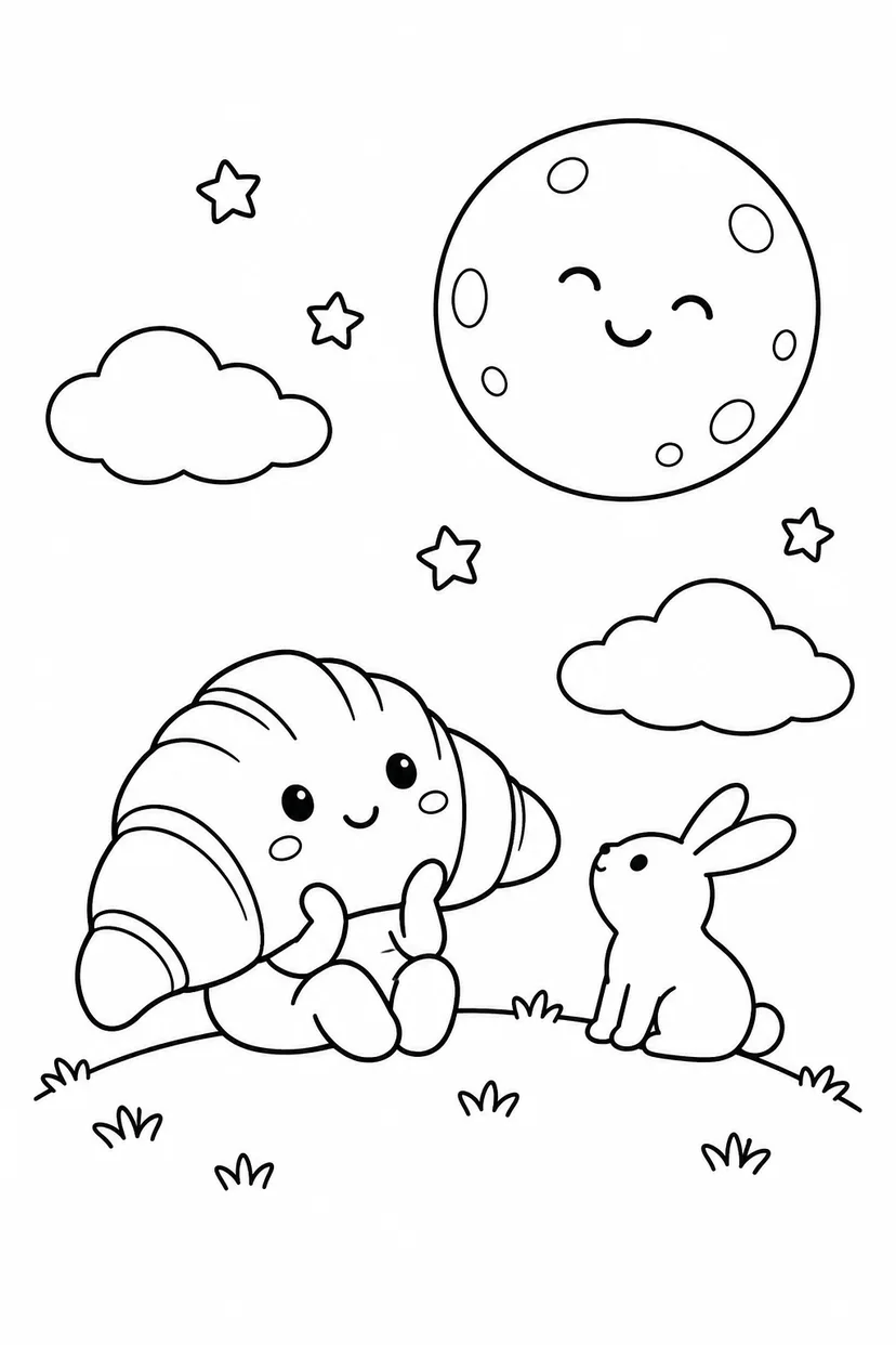 クロワッサンのおつきみの塗り絵