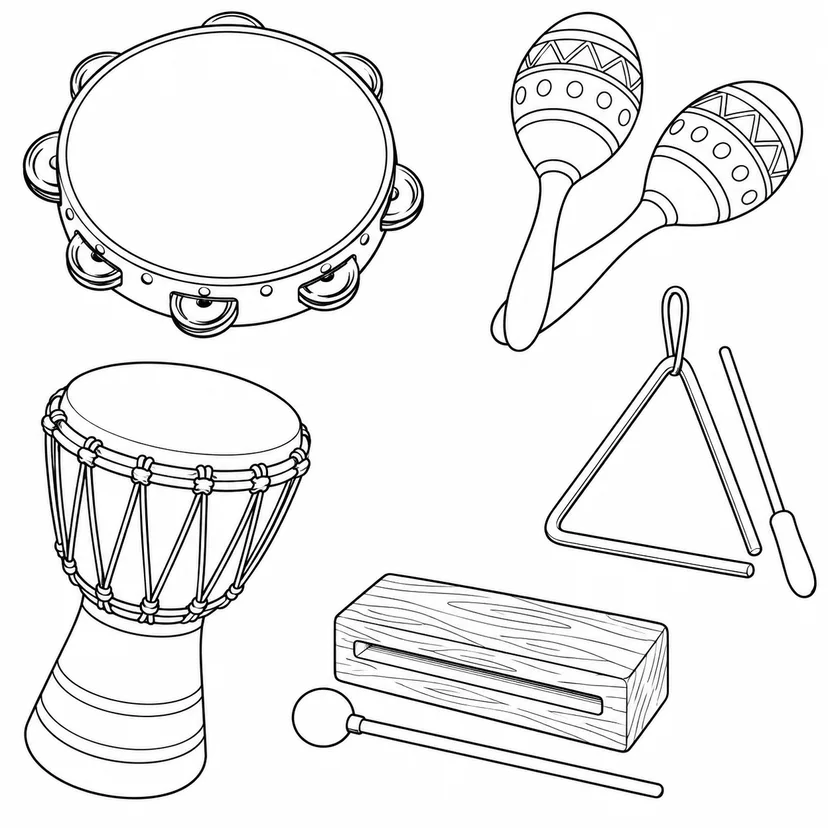 Coloriage Percussions disposées en cercle
