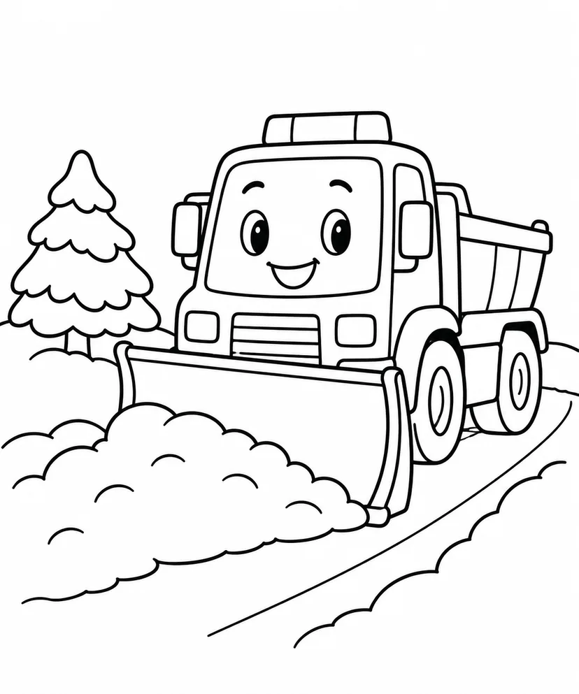 除雪車と雪の道の塗り絵