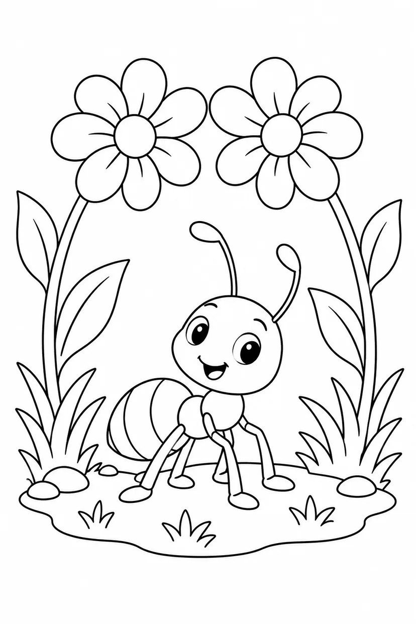 アリと花のトンネルの塗り絵
