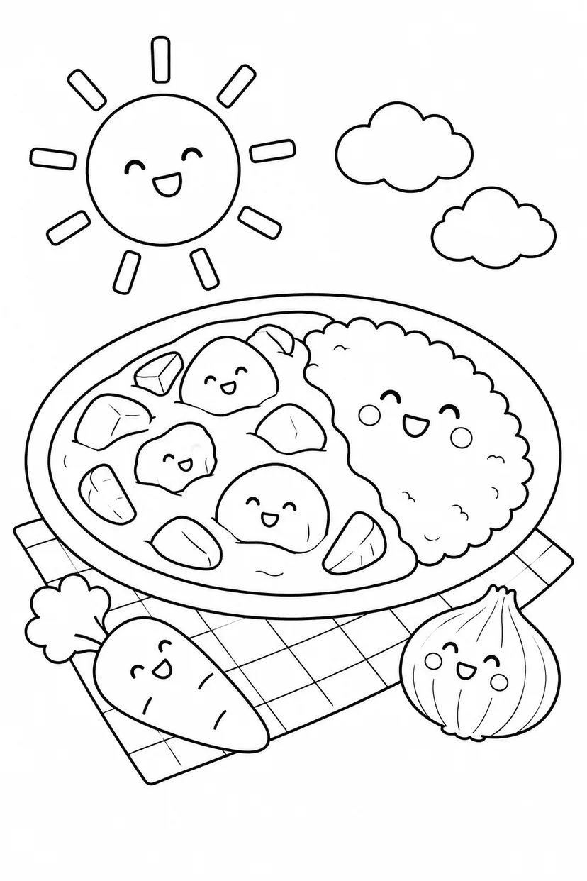 カレーライスのひなたぼっこの塗り絵