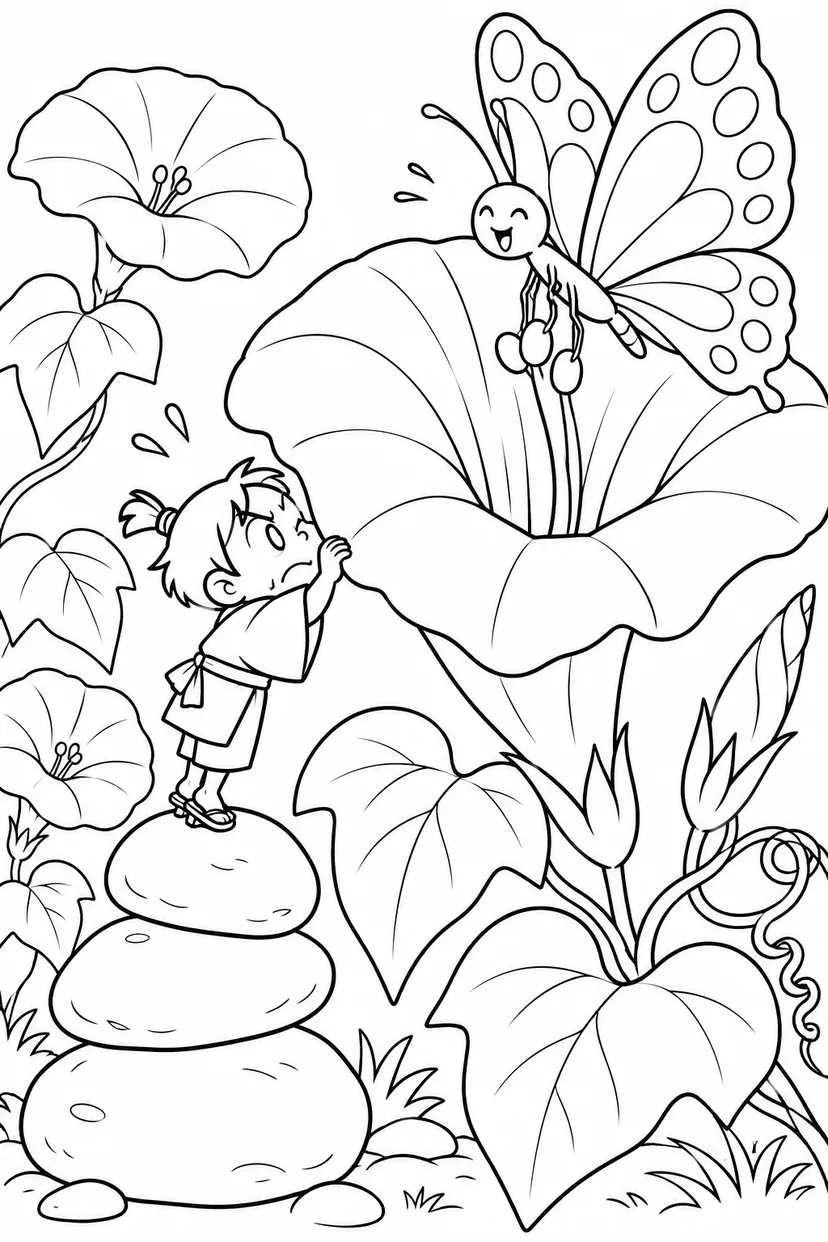 一寸法師・花の蜜を飲むには背が足りぬの塗り絵