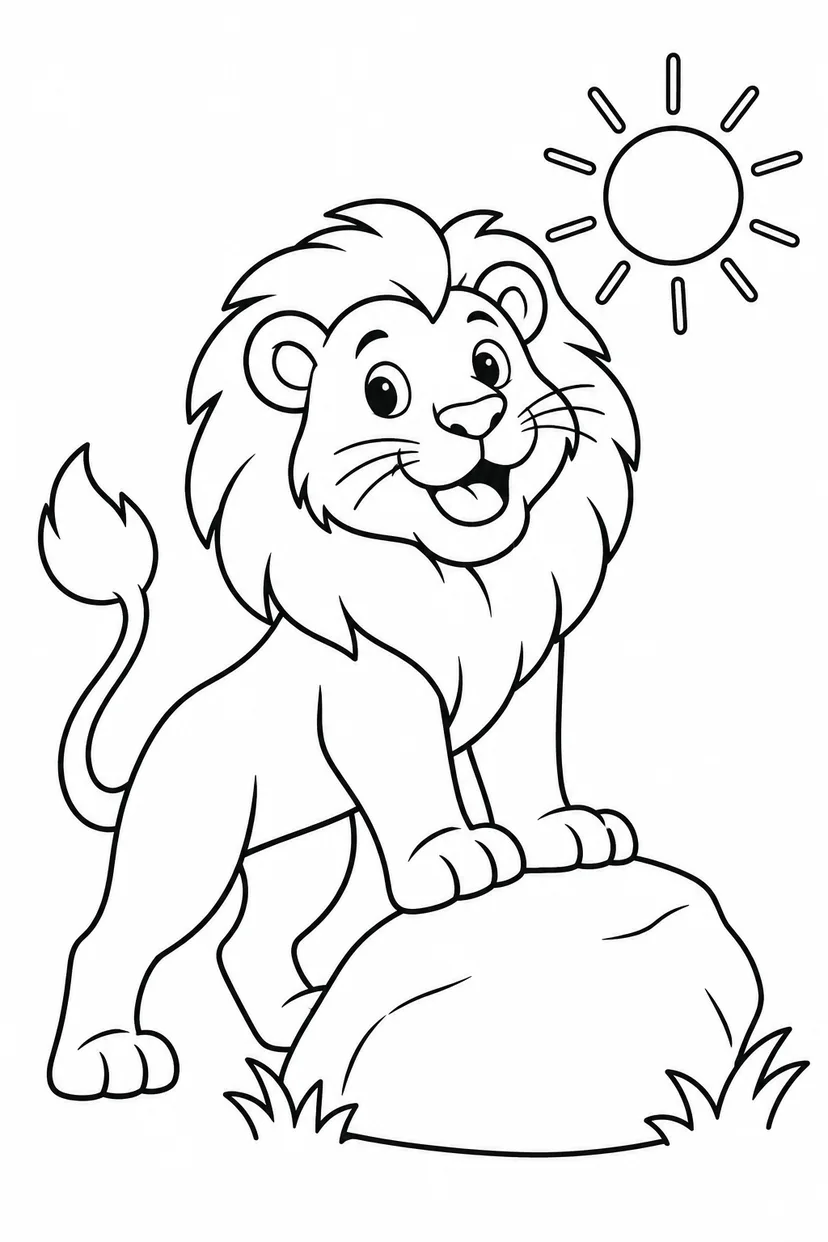 ライオンと日なたの岩の塗り絵