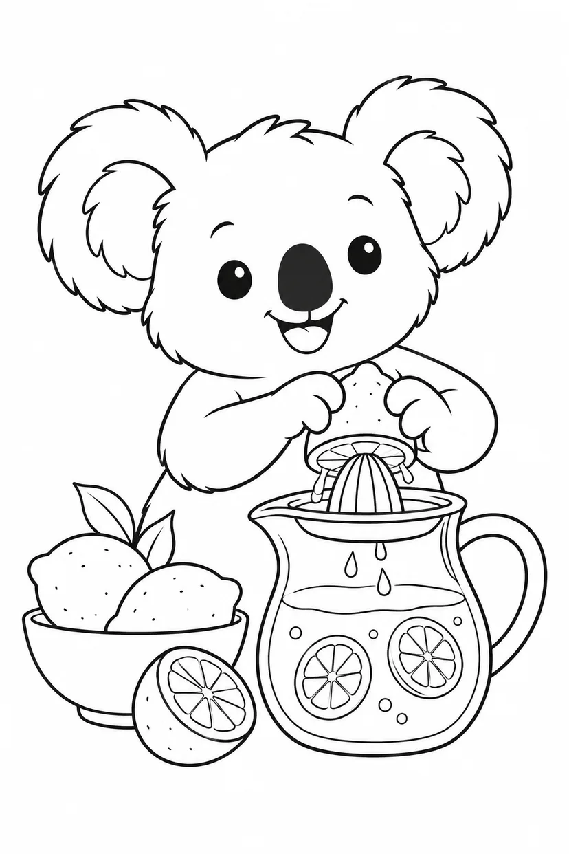 レモネードをしぼるコアラの塗り絵