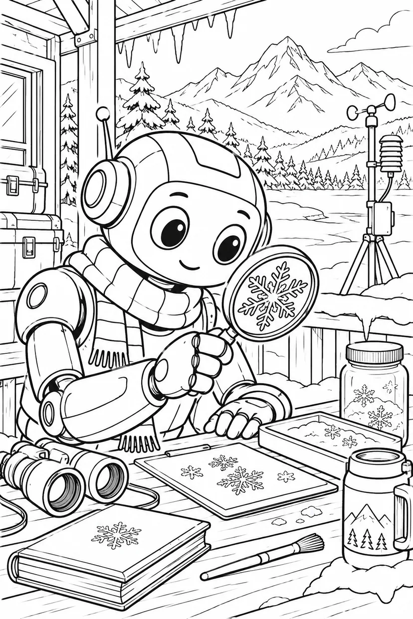 冬のロボットの自然調査の塗り絵