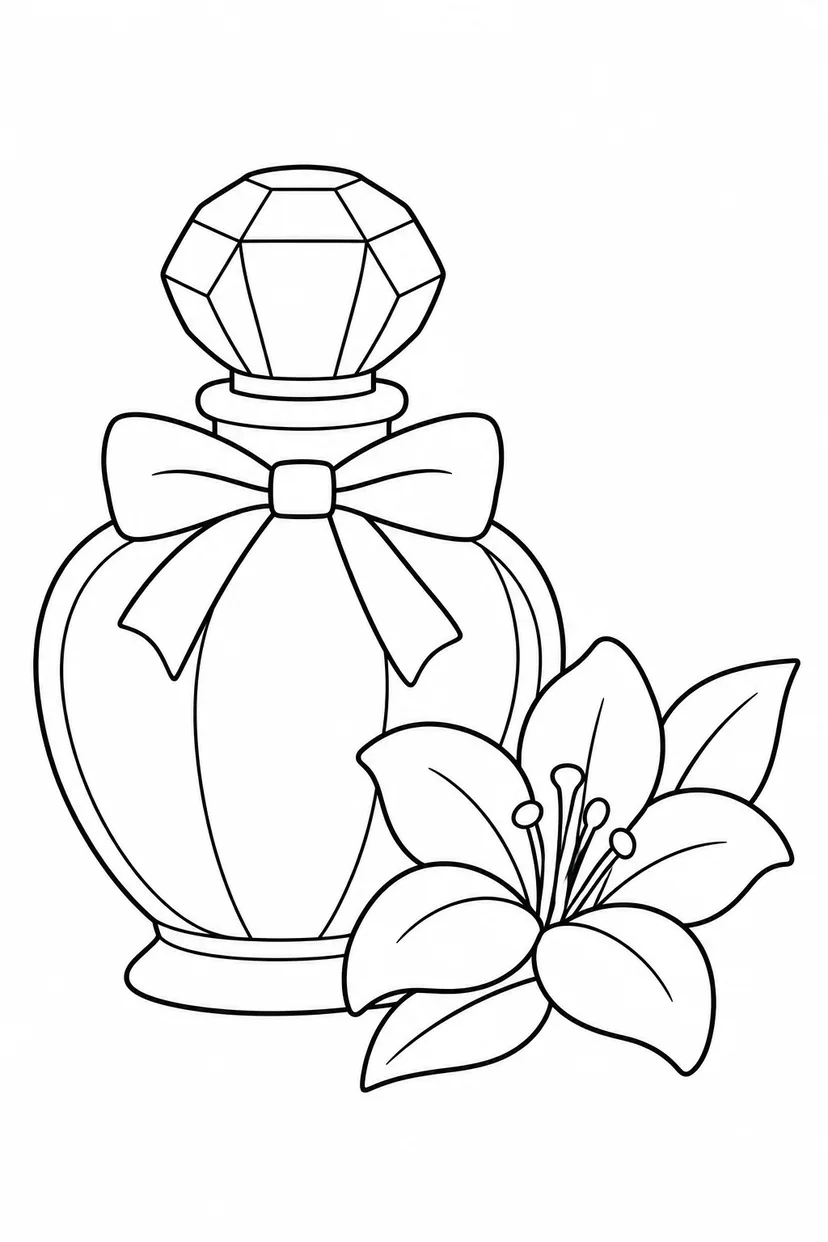 香水びんと花の塗り絵