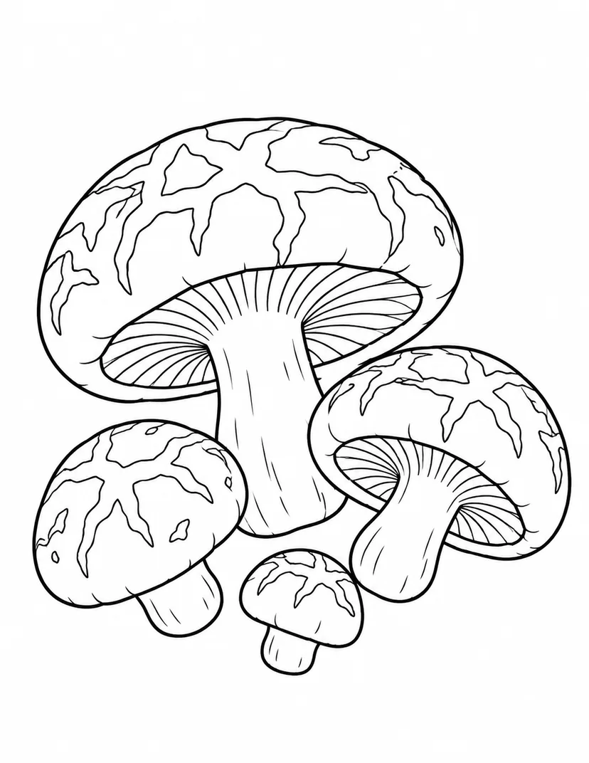 大小のしいたけの塗り絵