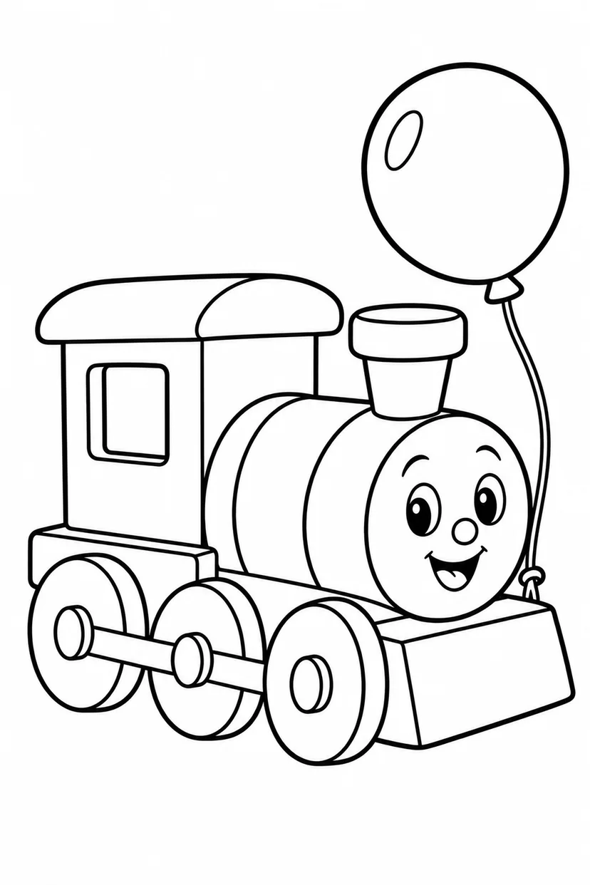 木の機関車とふうせんの塗り絵
