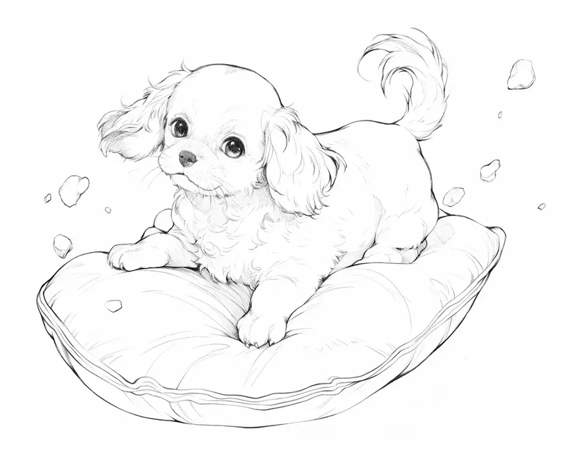 Dibujo de Cachorro en un Cojín Esponjoso para colorear