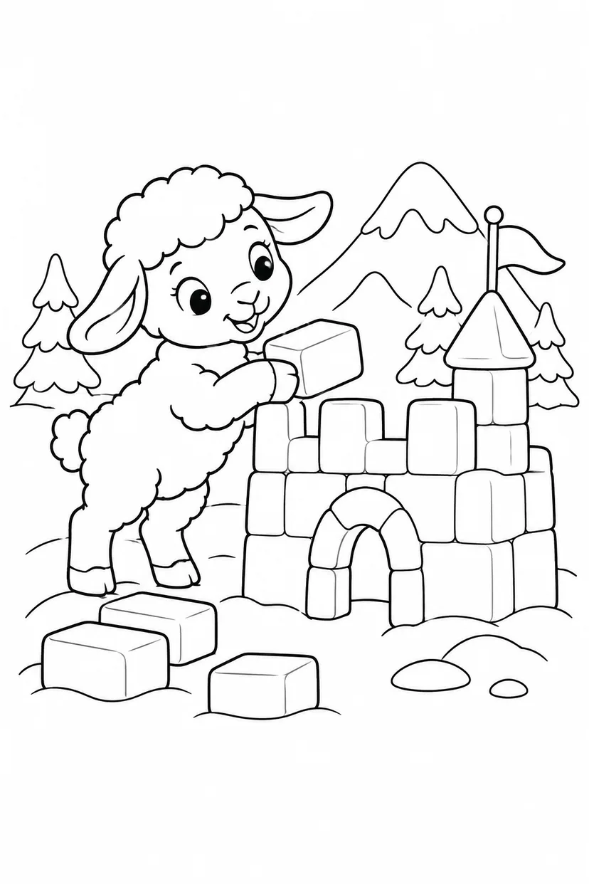 こひつじの氷のお城の塗り絵