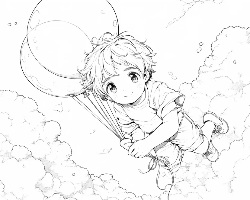 Dibujo de Niño Volando en el Cielo para colorear