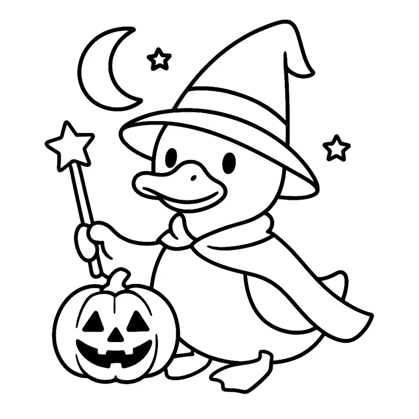 Dibujo de Pato Mago y Halloween para colorear