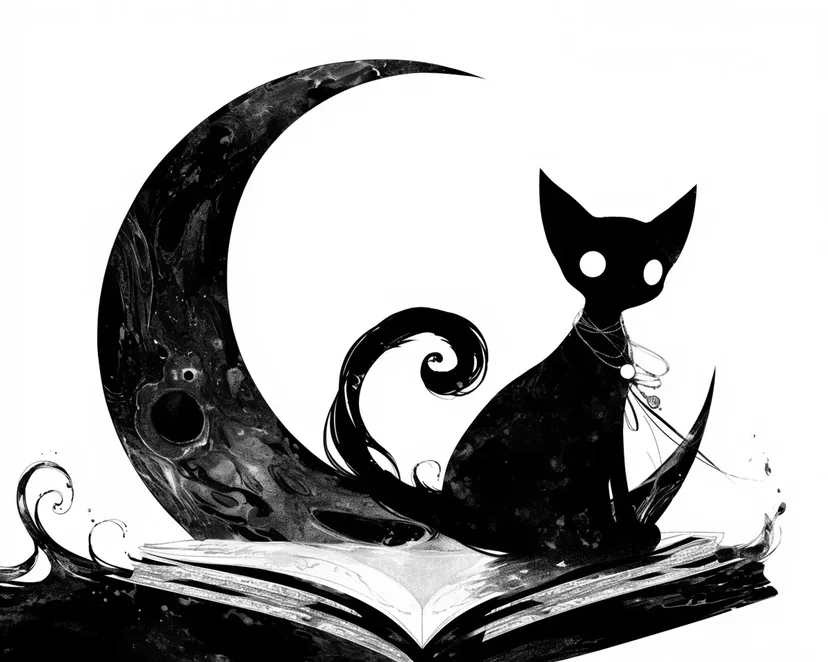 Mysterious Black Cat on the Moon coloring page