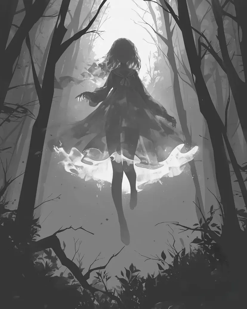 Desenho de Menina Fantasma na Floresta para colorir