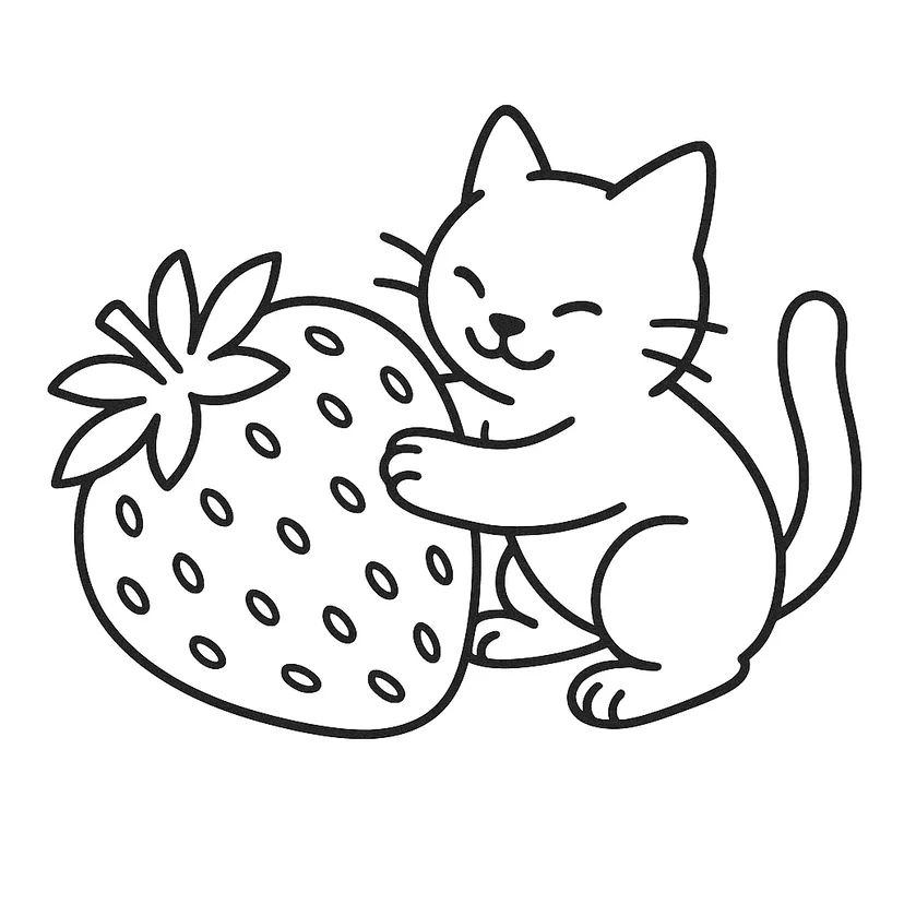 Dibujo de Fresa y Gato para colorear