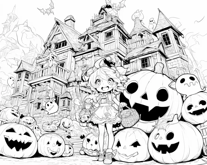ハロウィンの夜の冒険の塗り絵