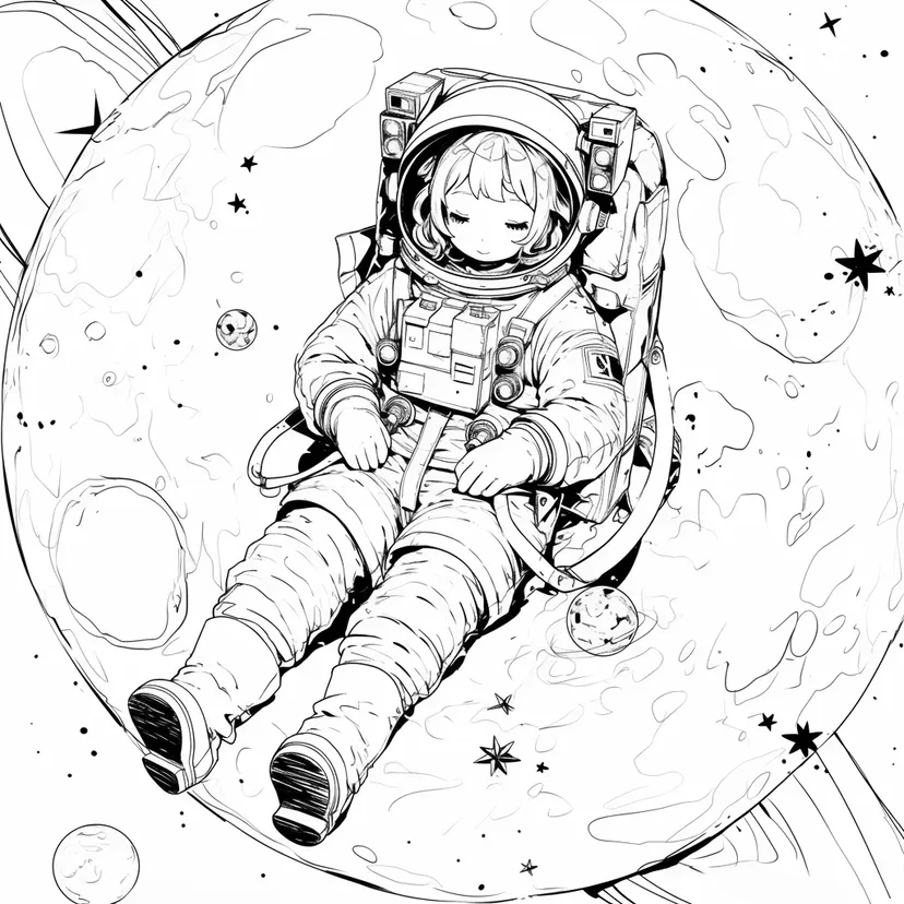 Girl Traveling Through Space coloring page