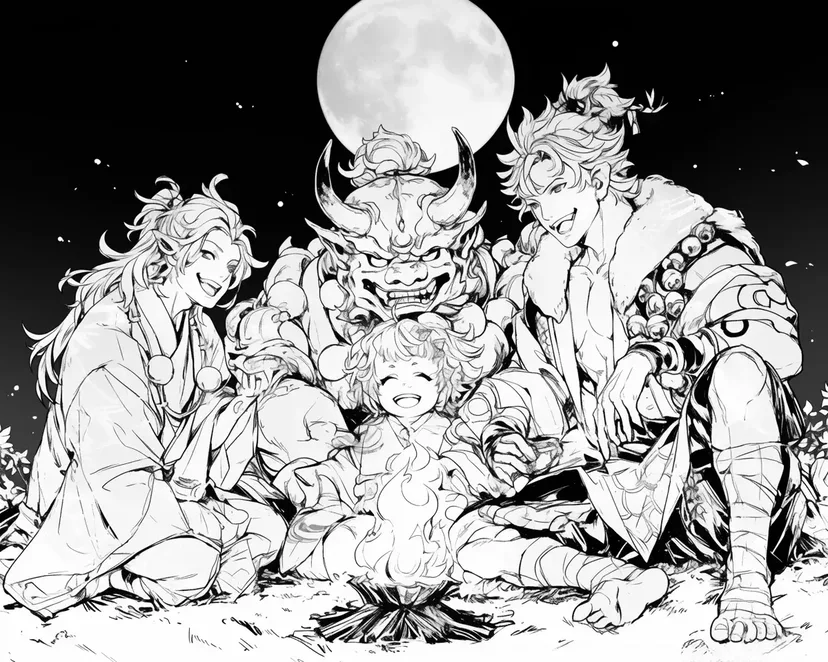 Dibujo de Compañeros a la Luz de la Luna para colorear