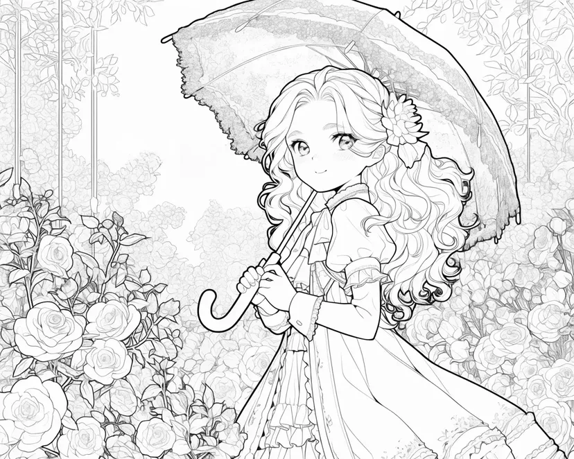 Coloriage Fille Élégante au Parasol