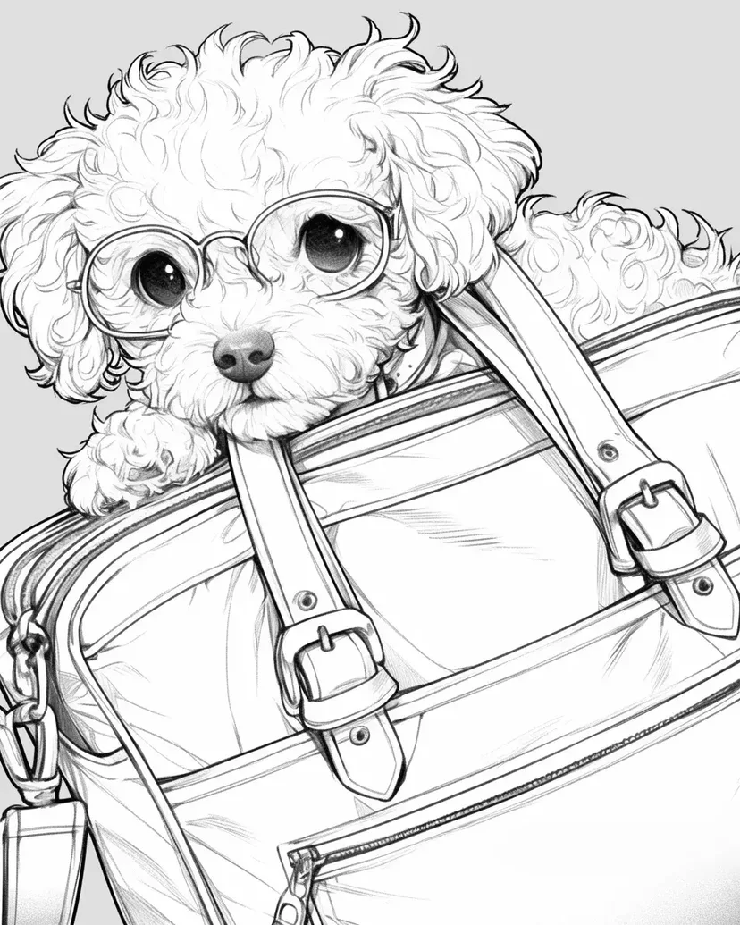 Desenho de Cachorrinho Espiando de uma Bolsa para colorir