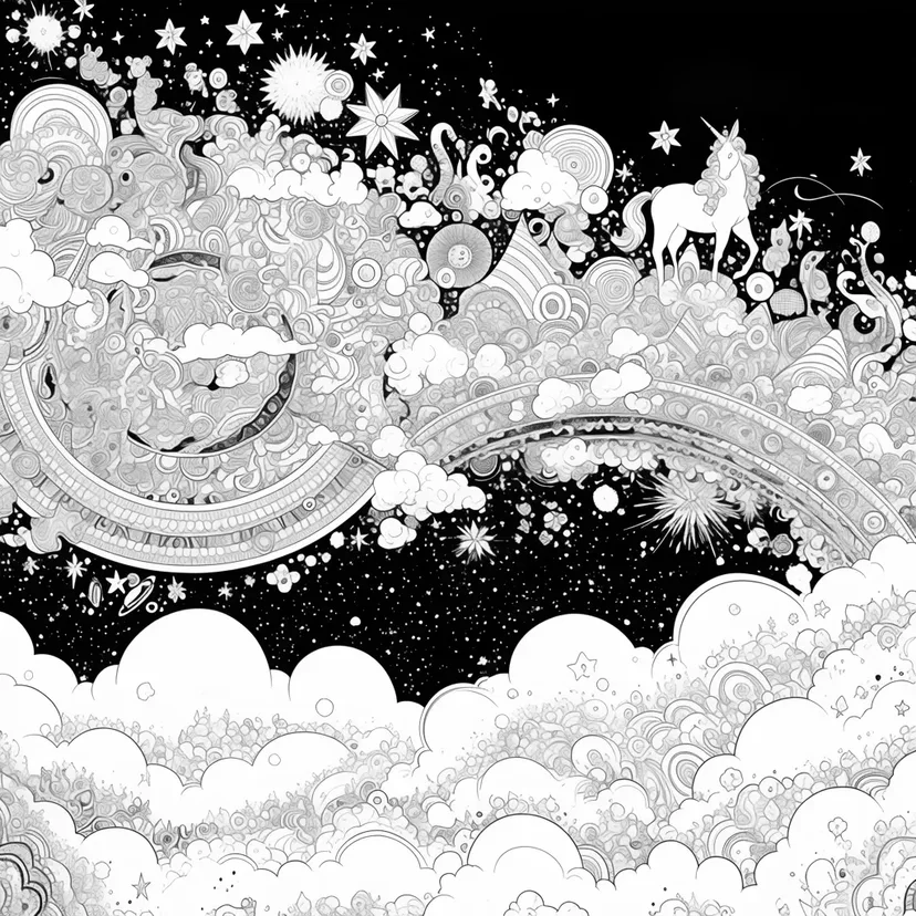 幻想的なユニコーンの空の塗り絵
