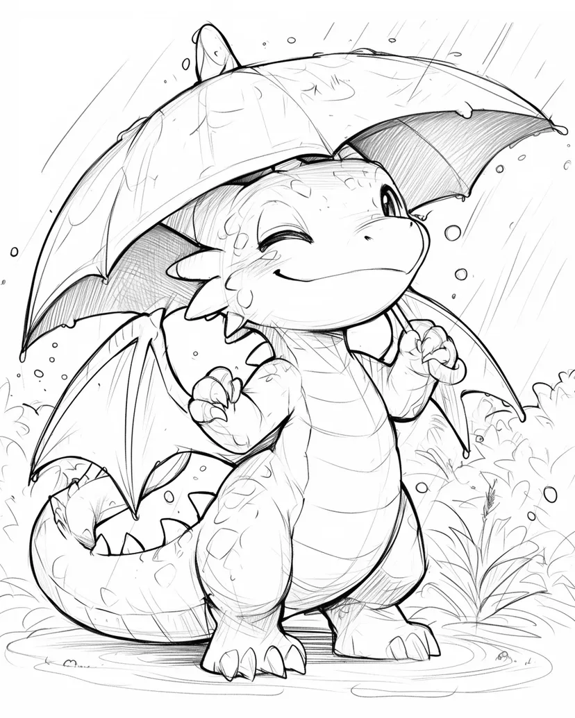 雨の日のドラゴンの塗り絵