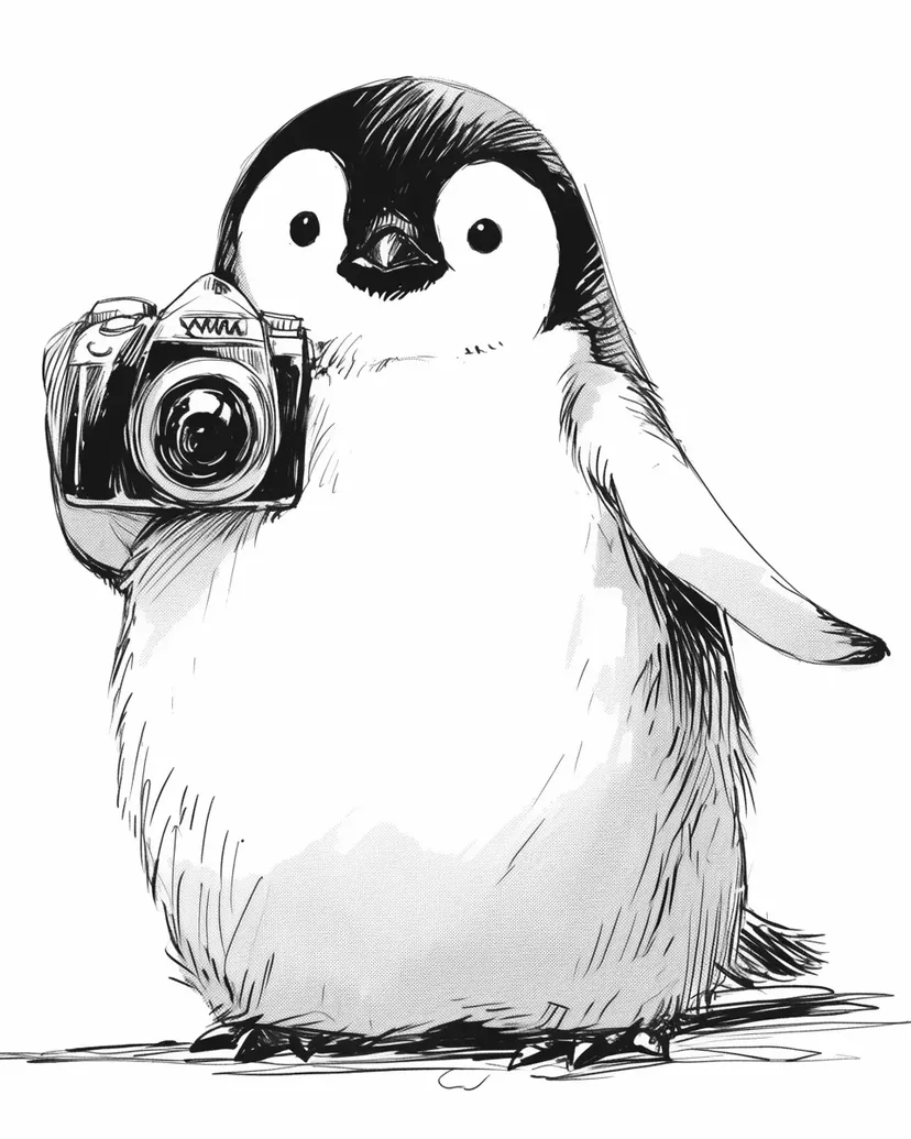 Desenho de Pinguim com Câmera para colorir